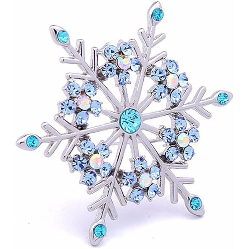Women Rhinestone Snowflake Brooch Crystal Winter Snowflake Brooch Pin Blue1
